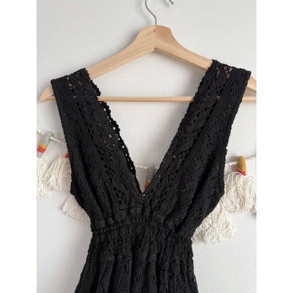 Temptation Positano Black Eyelet Crochet Smocked Mini Dress Coquette Whimsigoth - Picture 6 of 10